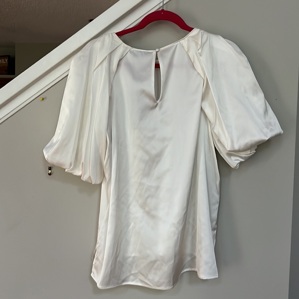 Antonio Melani Delanie Jewel Neck Short Balloon Sleeve Silk Blouse - Picture 3 of 14
